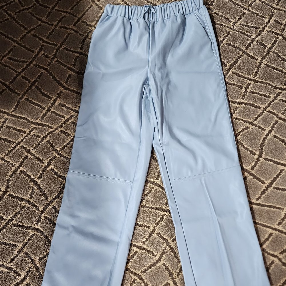 RD Style Vegan Leather Drawstring Pants - Lt. Blue